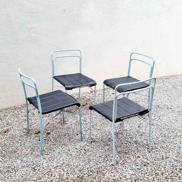 Set of 4 Mid Century Chairs / Cidue Italy / Patio Chairs / Dining Chairs / Leather and Steel Chairs / Retro Chairs / Italy / 1970 / '70s 