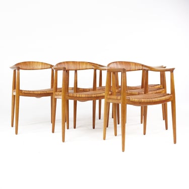 Hans Wegner Mid Century Teak The Chair with Cane Seats - Set of 6 - mcm 