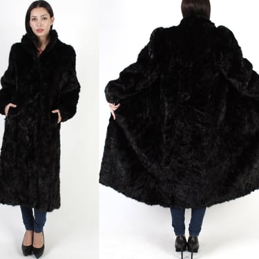 Mahogany Mink Fur Long Coat / Vintage 80s Dark Brown Full Length Mink Jacket / Shawl Collar Stroller Jacket 