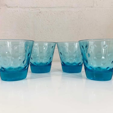 Vintage Set of 4 Hazel Atlas Capri Dot Small Glasses Old Fashioned Mid Century Blue Rocks Cocktail Barware 1950s 1960sMCM Dopamine Decor 