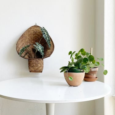 boho farmhouse wicker woven rattan wall hanging basket with pocket / planter 