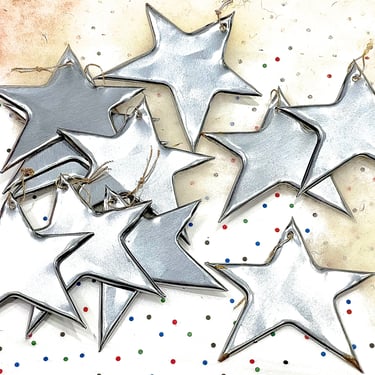 VINTAGE: 10pcs - Mexican Folk Art Tin Star Ornaments - Handcrafted - Christmas - Holiday - Mexico - Gift Tag 