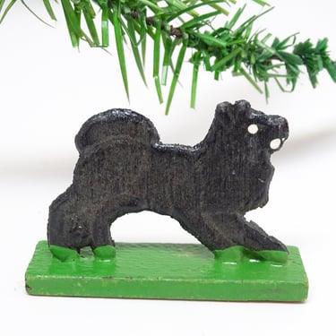 Antique German Wooden Dog on Wood Stand, Hand Painted Stand Up Toy for  Christmas Nativity or Putz 