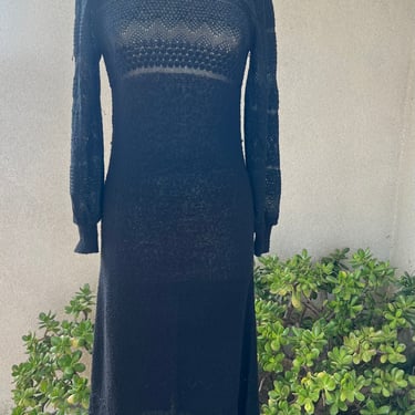 Vintage 70s black knit midi dress sheer Sz S petites by MS II 