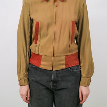 1940s Buckskein Joe Tan Frontzip Bomber Jacket with Copper Trim