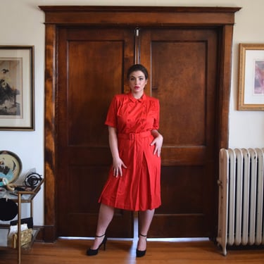 Red Dress | 80s Dress | Double Breasted | Size Large Dress L | Size 14 Dress | NWT Vintage Dress NOS | Collared Dress Vintage | Coat Dress 