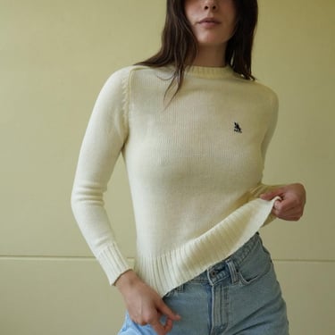 70s Cream Sweater / Seventies Knit Top / Acrylic Sweater / Polo Player Knit Top 