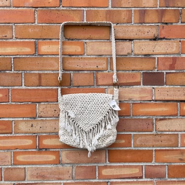 vintage y2k cream white fringe woven crochet shoulder bag 