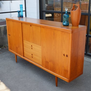 H.W. Klein for Bramin Teak HIghboard w/ Center Drawers & Finger Jointed Corners
