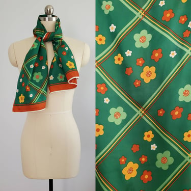 1970s Floral and Diamond Scarf  - 70s Vintage Accessories - 70s Boho Fashion 