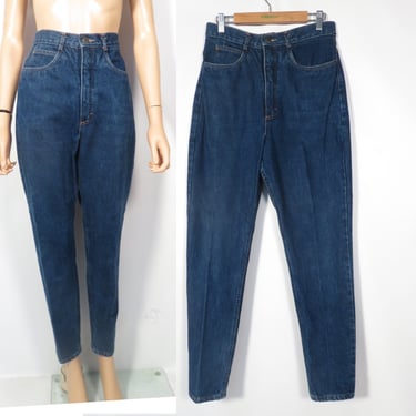Vintage 90s High Waist Tapered Leg True Blue All Cotton Jeans Size 28 x 29 
