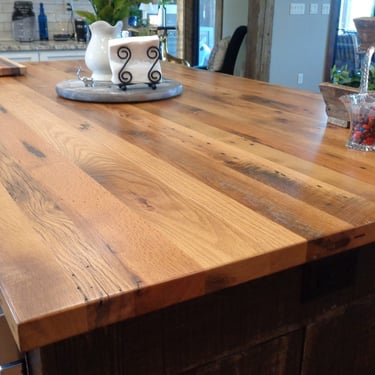 Custom Solid Reclaimed Oak Countertop - Reclaimed Wood Oak Butcher Block Countertop - Kitchen Island Reclaimed Oak Butcher Block 