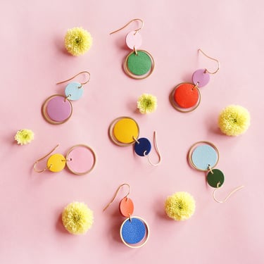 Asymmetrical Orbit Earrings - Mix + Match Pair of Colourful Leather Circle Earrings 