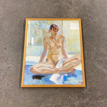 Vintage Nude Painting Retro Size 31x25 Contemporary + Naked Woman + Portrait + Acrylic on Canvas + Nudity + Modern + Home and Wall Decor 