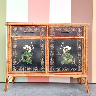 Hand Painted Tortoiseshell Rattan Credenza