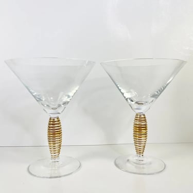 Rare Vintage Kosta Boda Epoque Gold Spiral Stem By Anna Ehrner Martini Glasses