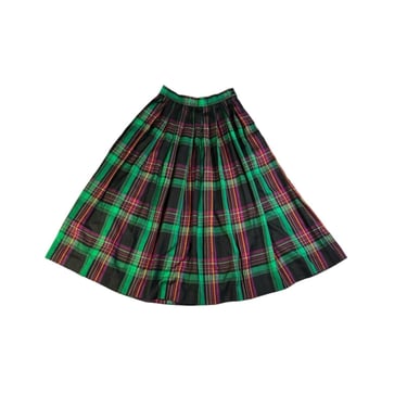 Vintage Liz Claiborne Wool Blend Green Orange Purple Plaid Pleated Midi Skirt Size 6 