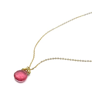 Danielle Welmond | Woven Gold Cord w/ Gold Pyrite Beads &amp; Pink Quartz Drop on Gold Filled Chain