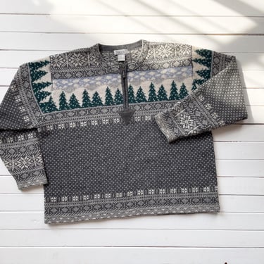 cottagecore sweater 90s vintage SKYR gray wool pine tree Fair Isle sweater 