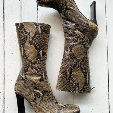 1990s Charles David Snakeskin Mid-Calf Boots 