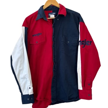 Wrangler Red White Blue Color Block Western Rockabilly Shirt XL