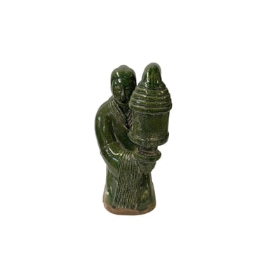 Vintage Oriental Ceramic Green Man Hold Lamp Shape Display Figure ws3477S 