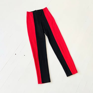 1970s Fredericks of Hollywood Red + Black Colorblock Cigarette Pants 