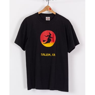 90s Salem Witch T Shirt - Large | Vintage Halloween Massachusetts Black Graphic Tourist Tee 