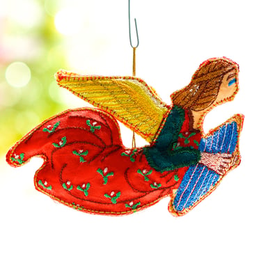 VINTAGE: Fabric Embroidered Angel Ornament - Christmas Flower Ornament - Pillow Ornament - SKU 15-C1-00016406 