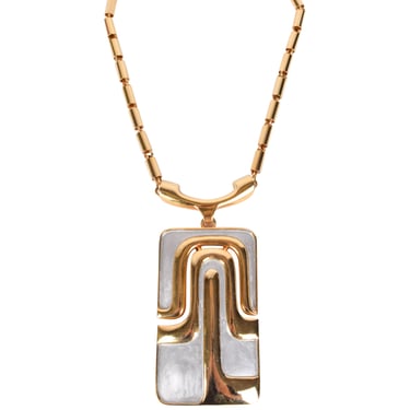 Pierre Cardin Vintage 1970s Golden and Silver Enamel Large Modernist Pendant Necklace