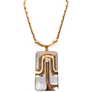 Pierre Cardin Vintage 1970s Golden and Silver Enamel Large Modernist Pendant Necklace