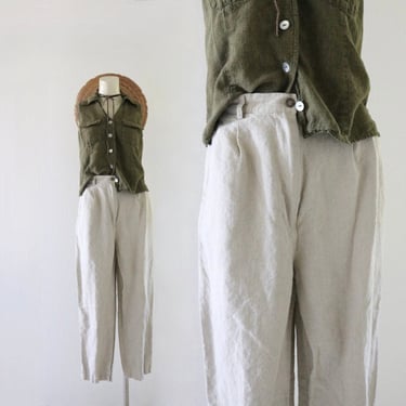 natural linen trousers - 28.5 - vintage 90s y2k natural beige brown eco womens minimal pants 