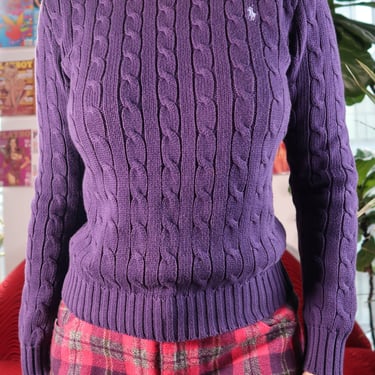 Vintage 2000s Purple Cable Knit Sweater by Ralph Lauren