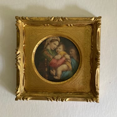 Vintage Madonna of the Chair by Raphael with Gold Gilt Frame 