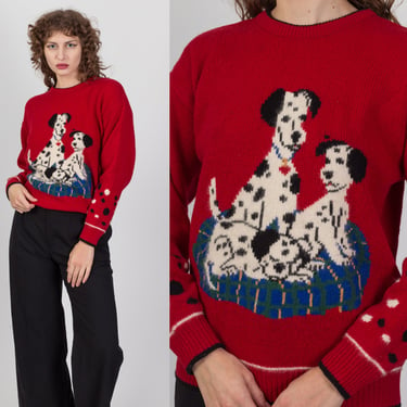 90s Dalmatian Novelty Sweater - Medium | Vintage Red Wool Knit Cute Animal Pullover Jumper 