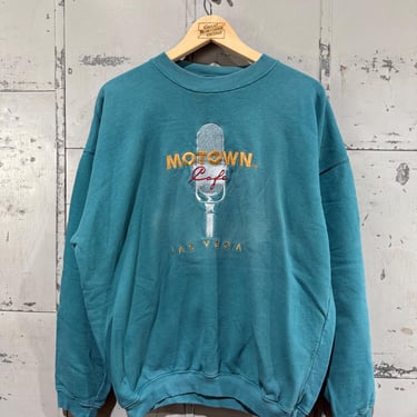 Vintage Motown Crewneck Sweatshirt Las Vegas Embroidered Teal Retro 