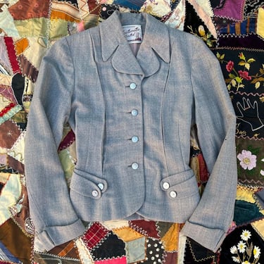 40’s vintage grey wool lined blazer with iridescent decorative buttons 
