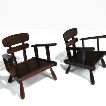 Uniquely Sculptural Pair of Brazilian Modern Rosewood Lounge Chairs