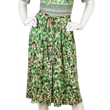 Lanvin 1970s Vintage Green Floral Jersey Short Sleeve Dress Sz S 