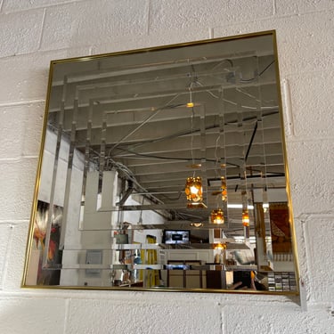 Vintage Beveled Postmodern Brass Framed Wall Mirror 