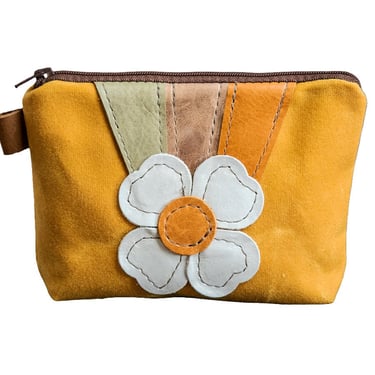 60's flower child | Handmade Waxed Canvas Zipper Pouch | Retro Flower 