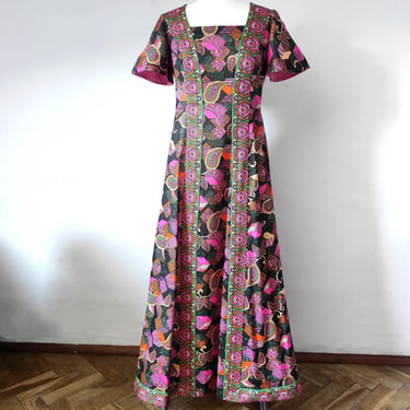 Vintage 1960's Paisley Dress Floor Long, Original 60's evening dress with paisley pattern maxi long 