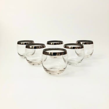 Mid Century Silver Rim Roly Poly Cocktail Glasses - Set of 6 