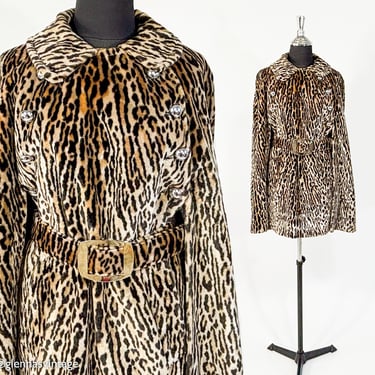 1960s Leopard Print Faux Fur Coat | 60s Animal Print Faux Fur Cape | Collins & Aikman | One Size 
