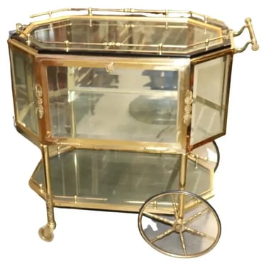 Rare French Brass Elongated Octagonal Lift Top Dessert Liquor Cart Trolley