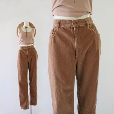 honey corduroy trousers - 30 - vintage 90s y2k unisex mens womens brown cotton flat front pants minimal casual 