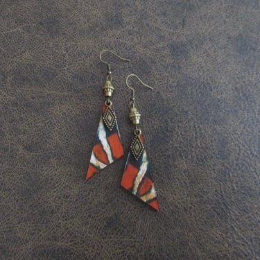 African print earrings, Ankara earrings, wooden earrings, bold statement earrings, Afrocentric earrings, orange earrings, batik earrings 330 