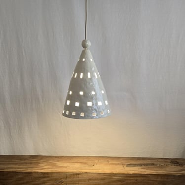 Ceramic pendant light. Handmade lantern with cutouts. OOAK 