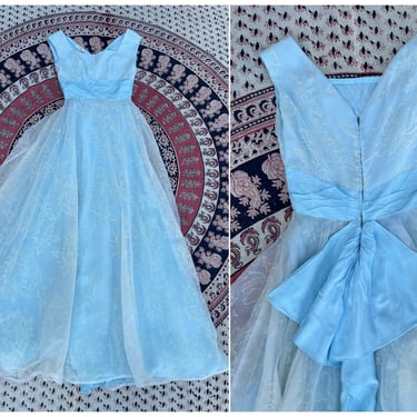 True vintage 1950’s Harry Kaiser powder blue chiffon &amp; tulle formal gown | Halloween costume, princess, theater, prom, S 