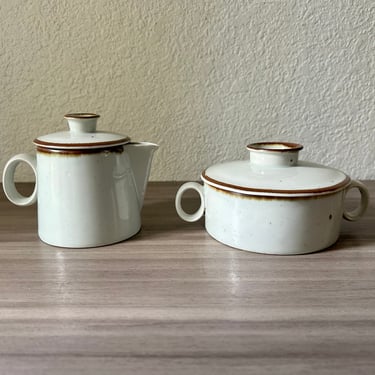 Vintage Stoneware sugar bowl and cream jug "Brown Mist" by Niels Refsgaard 